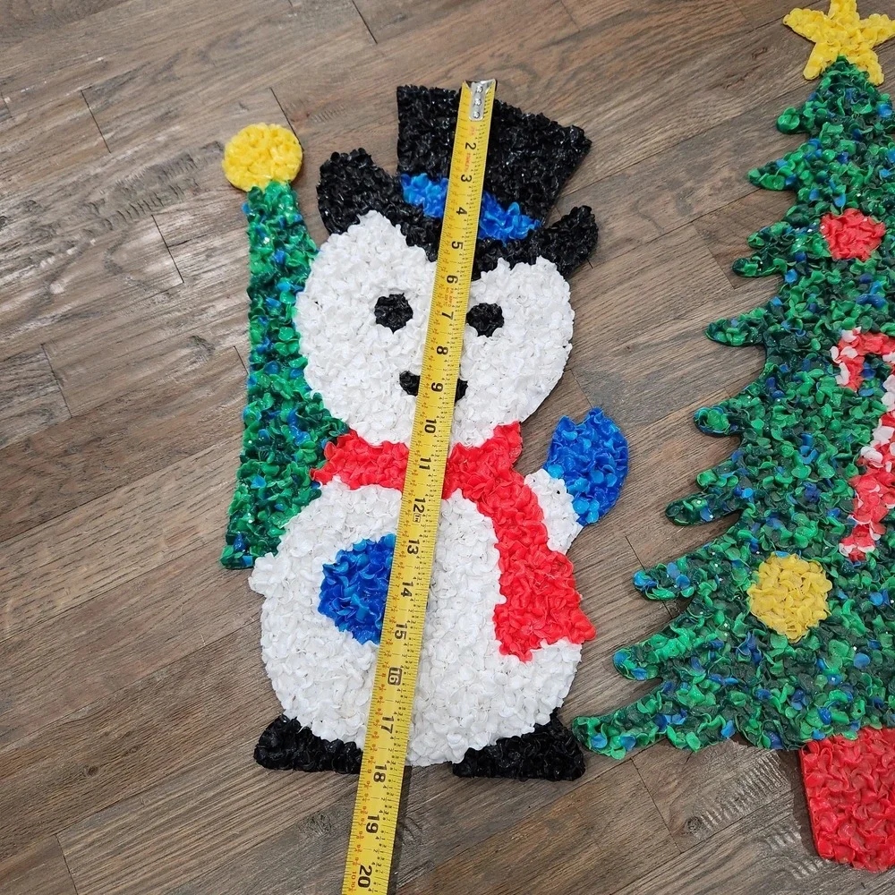 VTG Lot Of 2 Jolly Snowman Christmas Tree Handmade Melted Plastic Popcorn Hang